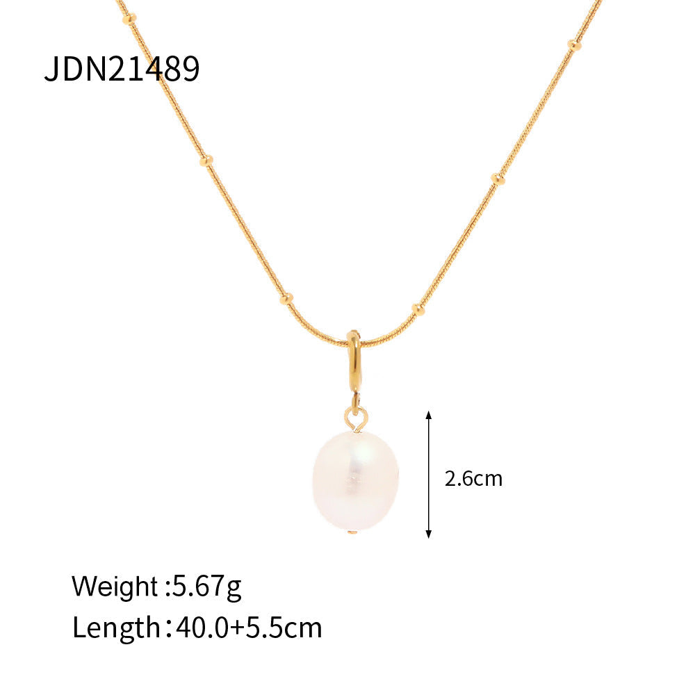 Stainless steel 18k gold-plated pearl pendant necklace