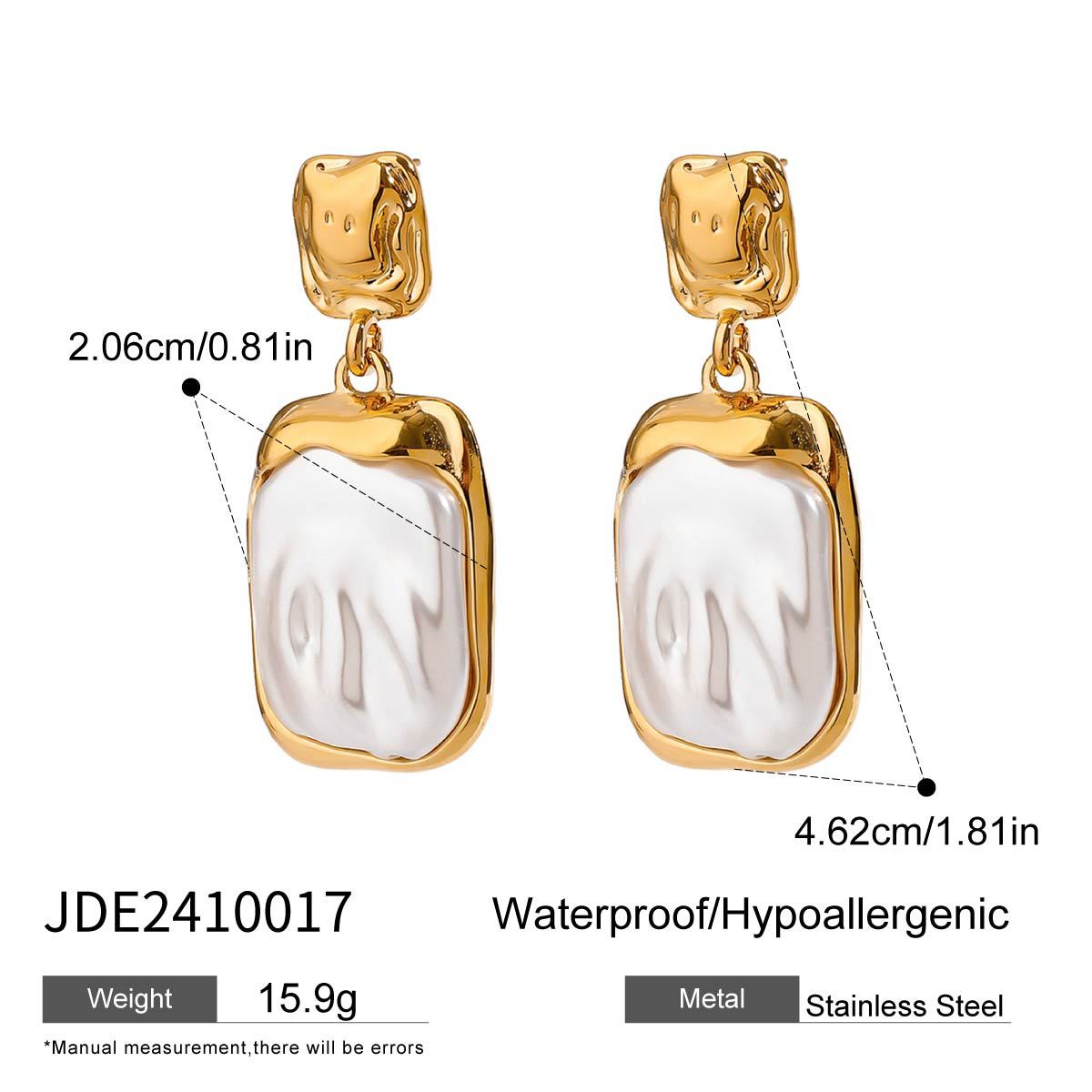 Stainless steel 18k gold-plated pearl earrings