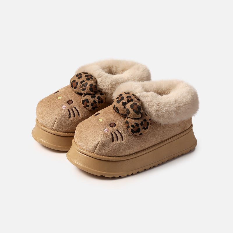 Hellokitty Fuzzy Brown Slippers Fluffy Fall Winter House Shoes Indoor and Outdoor