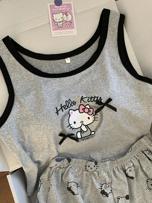 Kawaii HK-Inspired Summer Pajama Set with Built-in Bra - Cami & Shorts Lounge Set for Women, Breathable Sleepwear