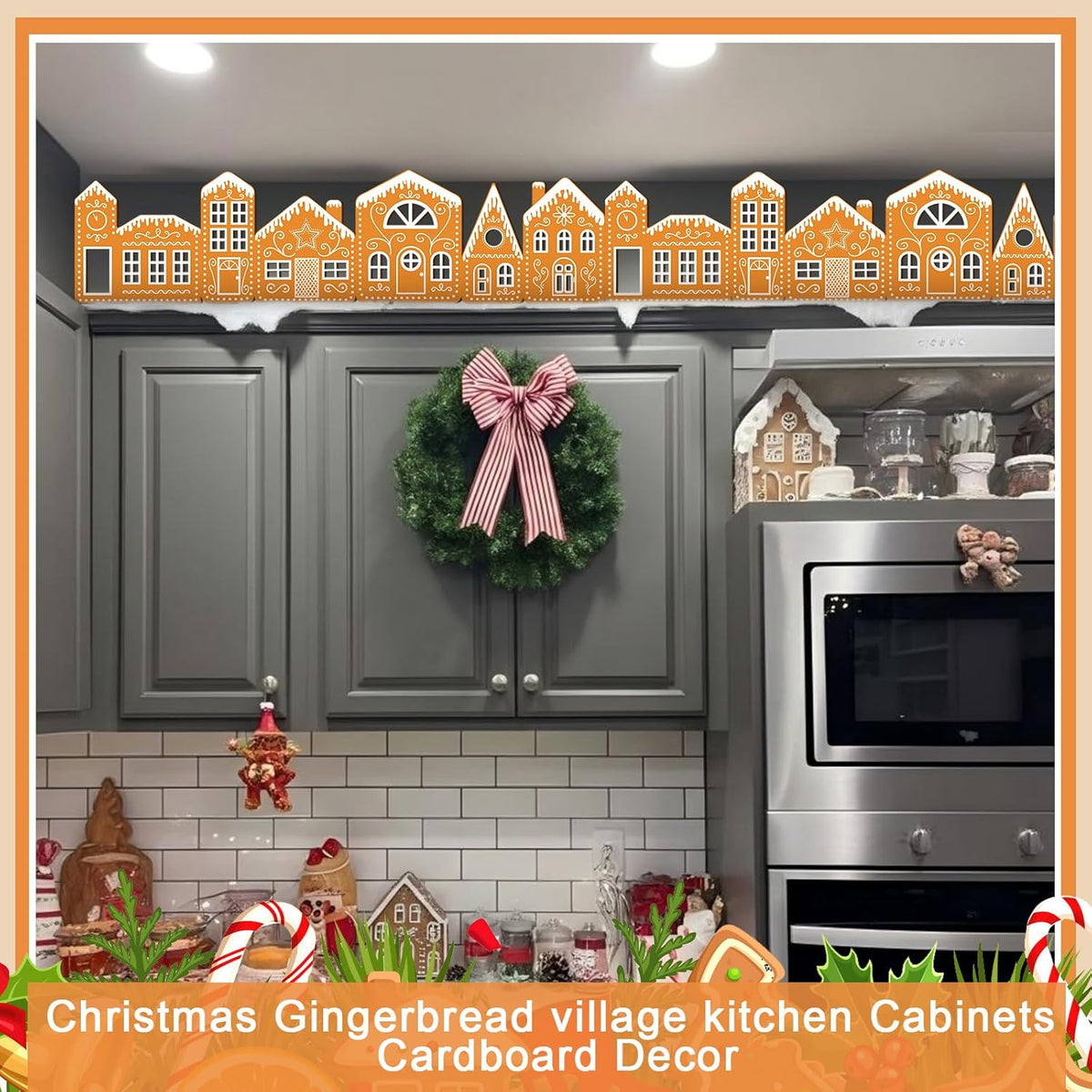 Christmas Gingerbread House Cardboard Kit with LED Lights – Create a Festive Village for Home, Kitchen Cabinets & Holiday Parties