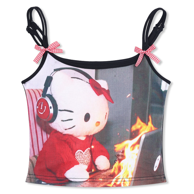 HK Print Slim Fit Cami Top - Sexy Short Summer Vest for Women