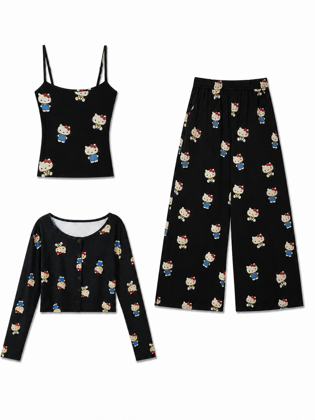 Hello Kitty 3-Piece Camisole Pajama Set with Cardigan and Pants