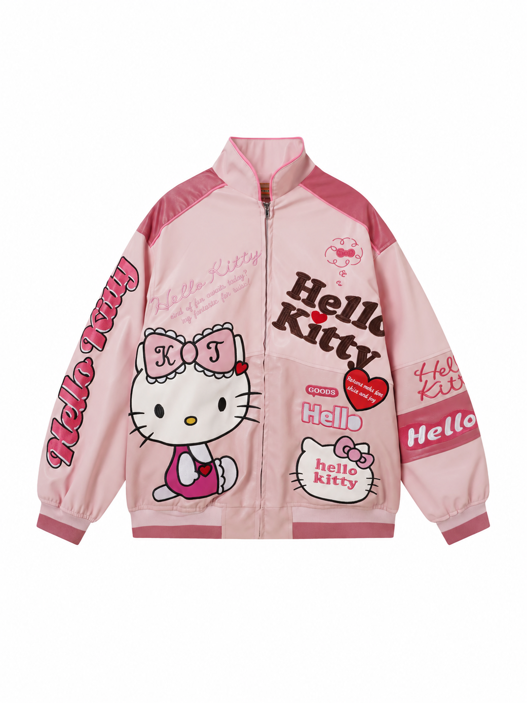 Hello Kitty Pink Embroidered Faux Leather Jacket