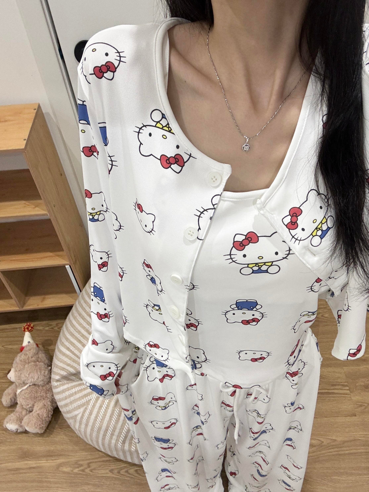 Hello Kitty 3-Piece Camisole Pajama Set with Cardigan and Pants