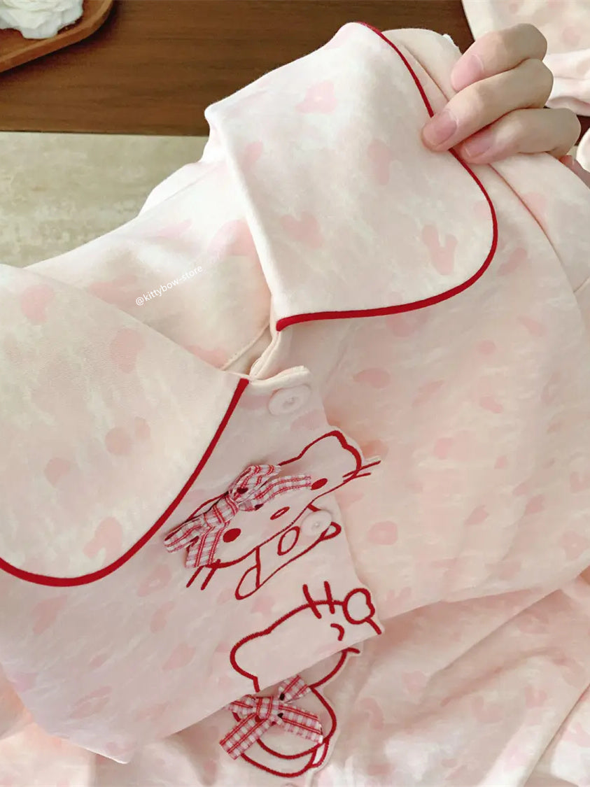 Hello Kitty 100% Cotton Bow Pajama Set – Pink Leopard