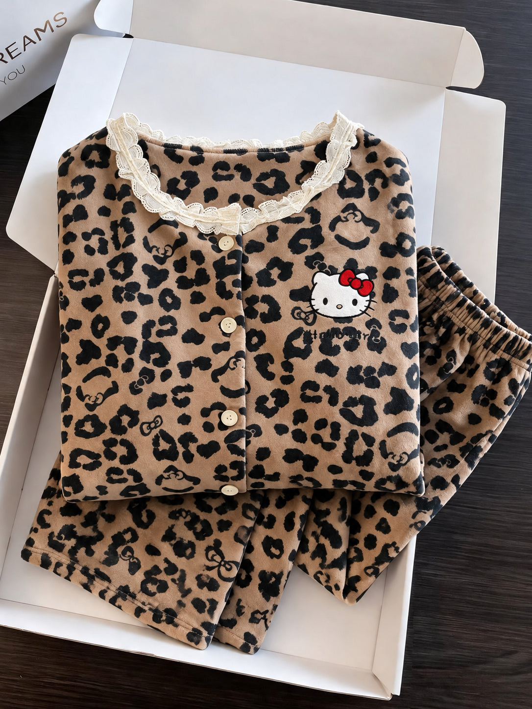 Hello Kitty Leopard Print Lace-Trim Pajama Set