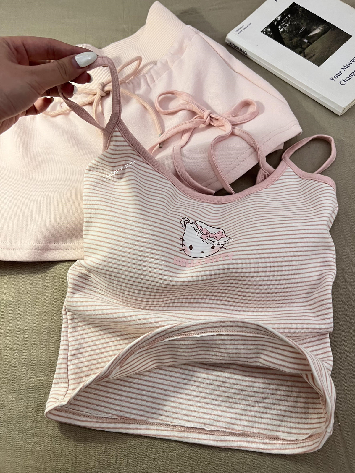 Hello Kitty 100% Cotton Striped Cami & Shorts Pajama Set