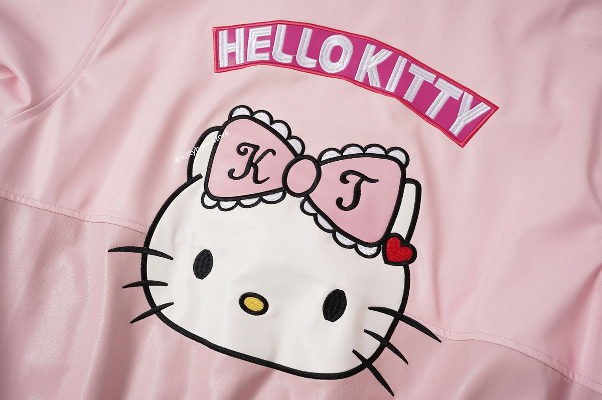 Hello Kitty Pink Embroidered Faux Leather Jacket