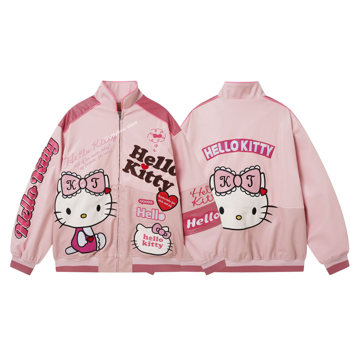 Hello Kitty Pink Embroidered Faux Leather Jacket
