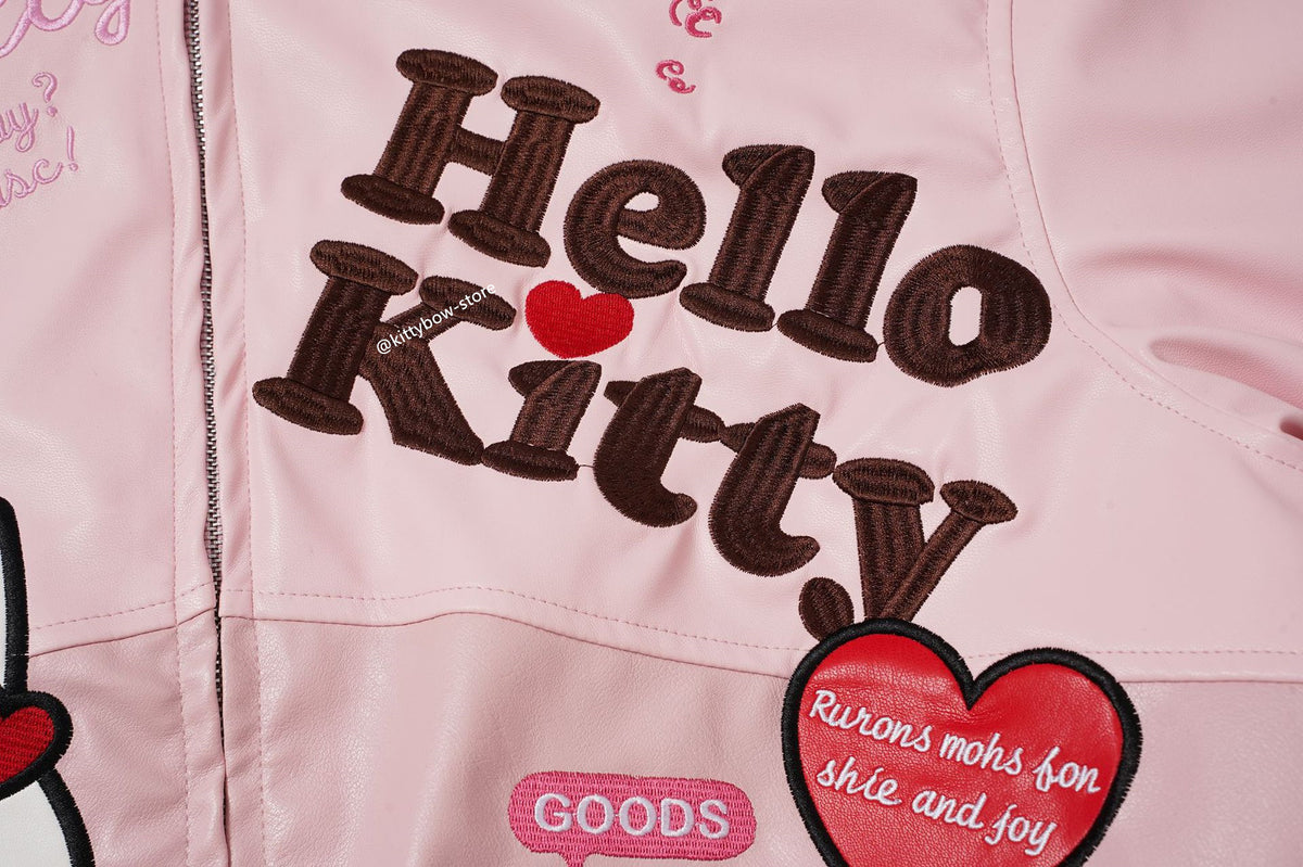 Hello Kitty Pink Embroidered Faux Leather Jacket
