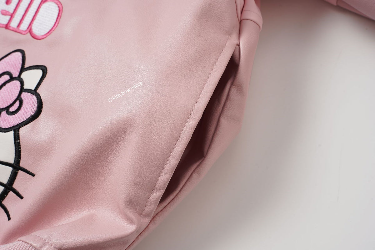 Hello Kitty Pink Embroidered Faux Leather Jacket