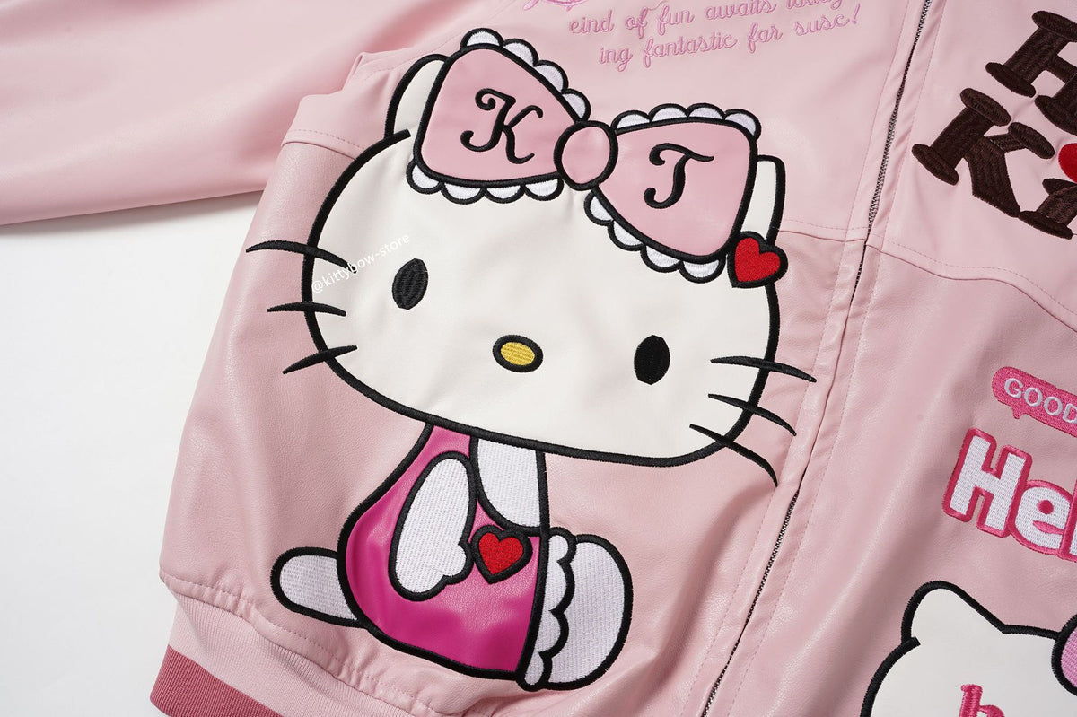 Hello Kitty Pink Embroidered Faux Leather Jacket