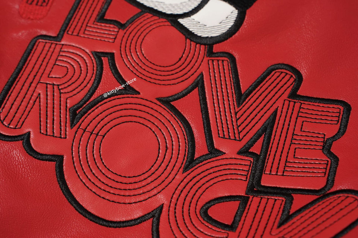 Hello Kitty Red & Black Embroidered Faux Leather Jacket Unisex Coats
