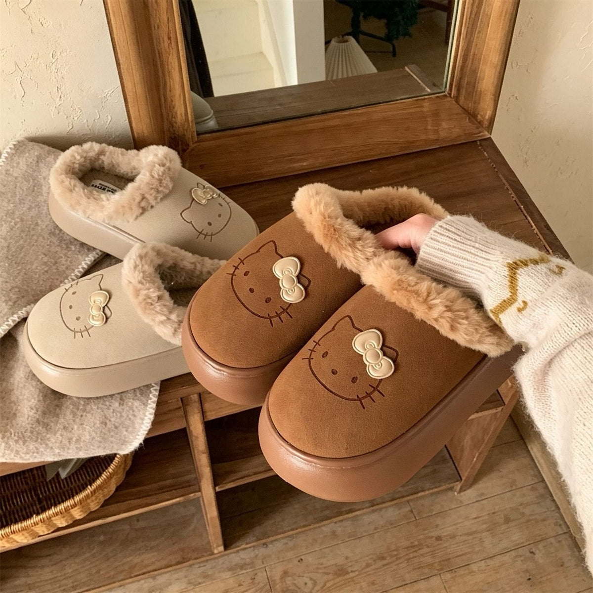 Hello Kitty Chunky Mules Fuzzy Slipper Snow Boots