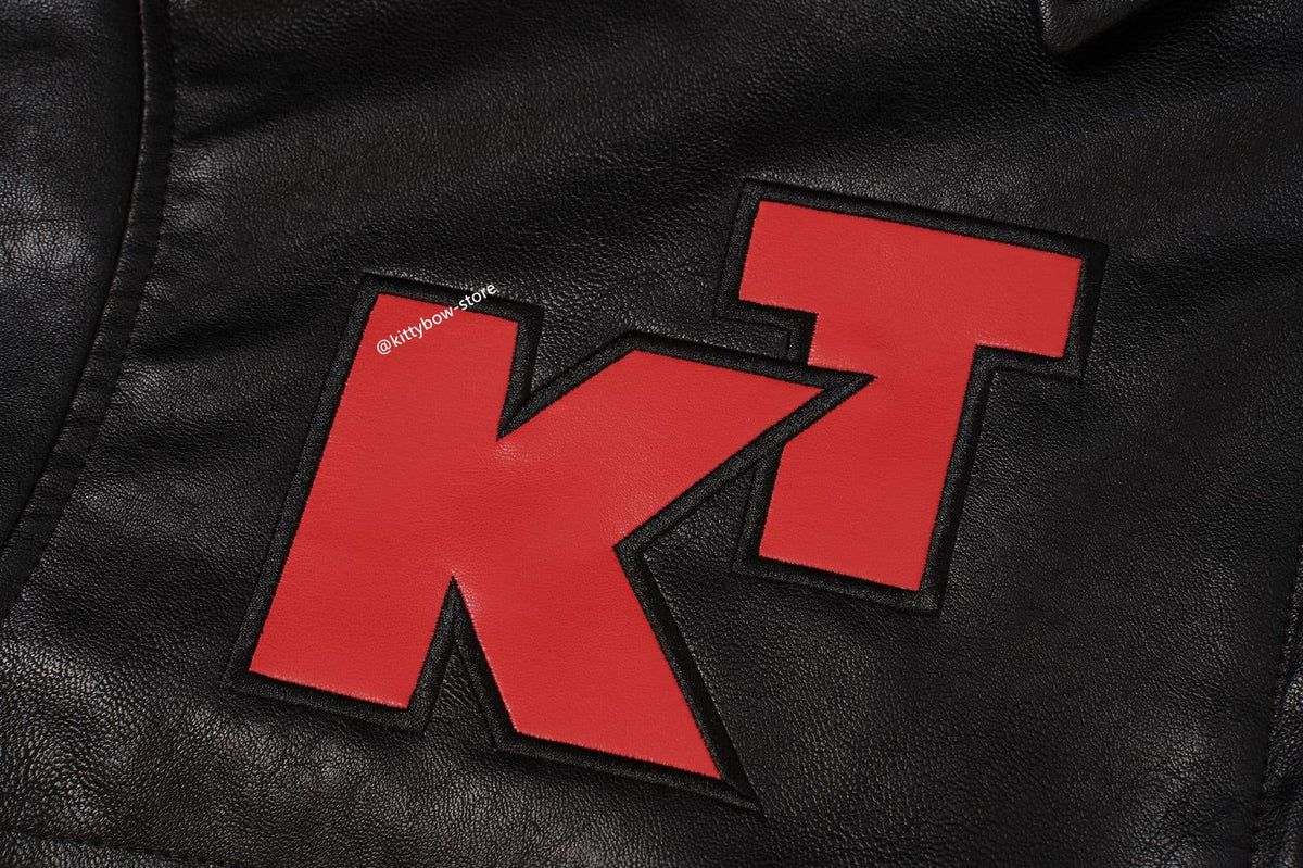 Hello Kitty Red & Black Embroidered Faux Leather Jacket Unisex Coats