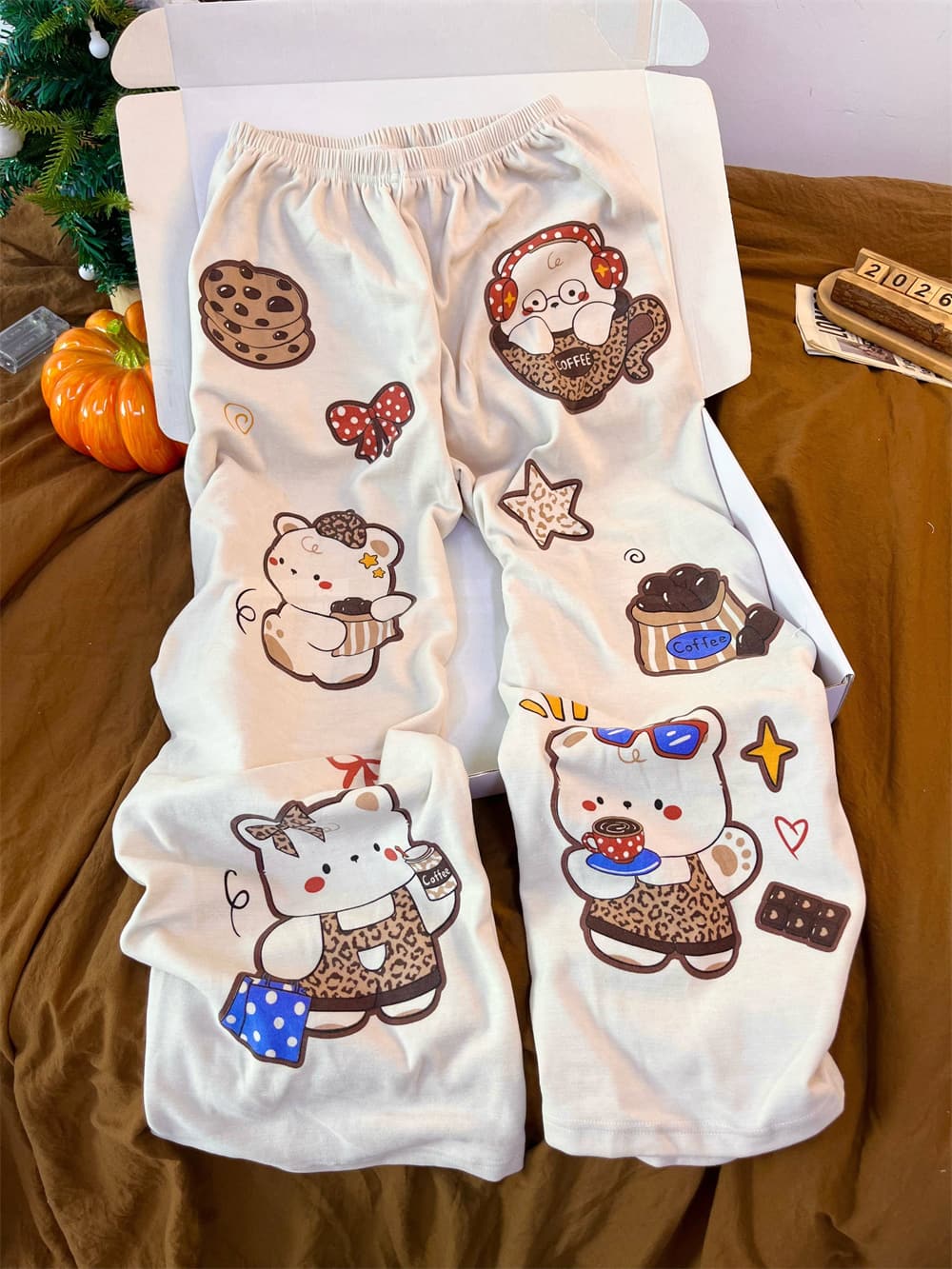 Hello Kitty & Coffee Bear Cotton-Blend Thermal Pajama Set