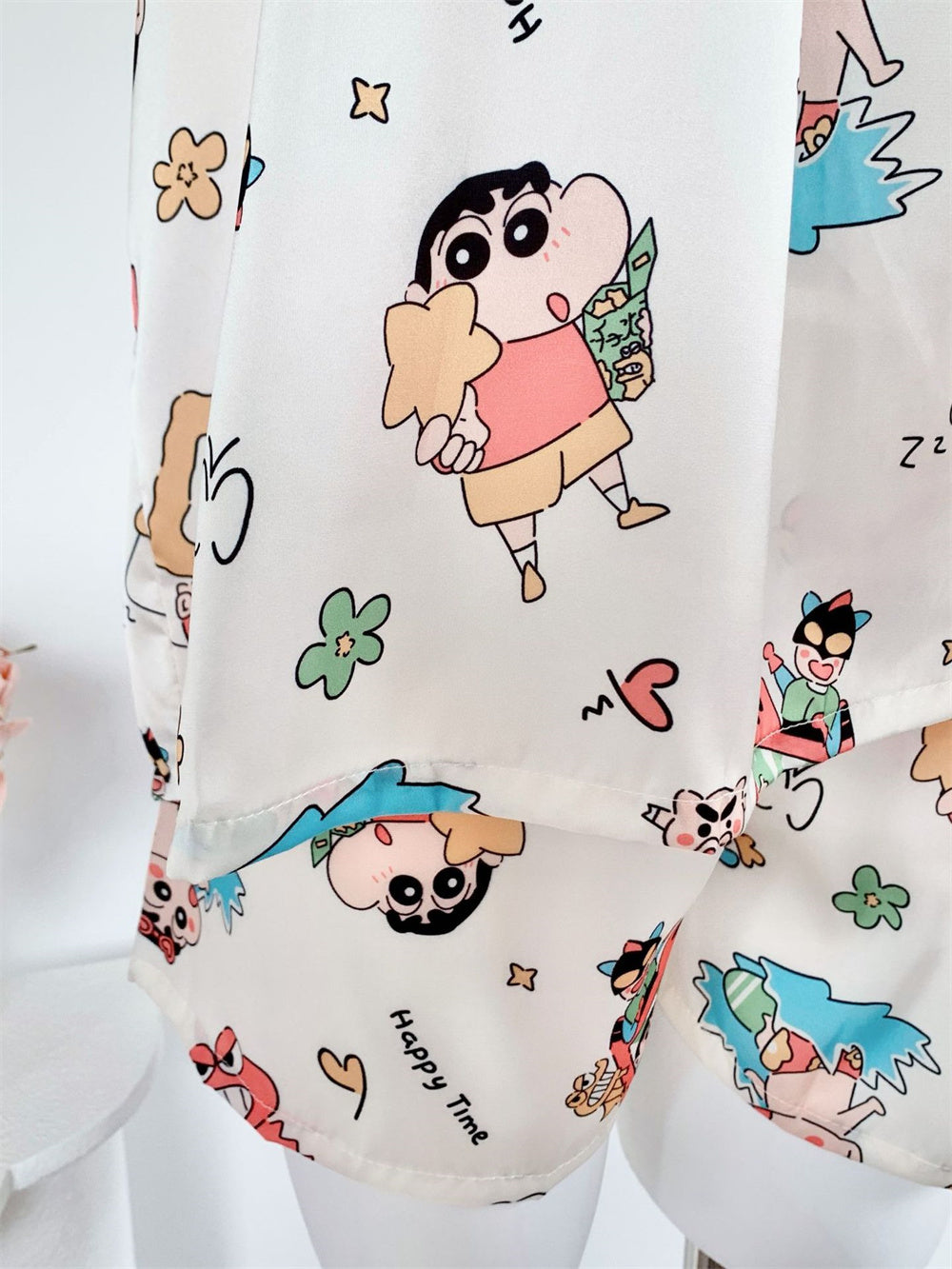 Satin Halter Neck Cami & Shorts Pajama Set | Cute Cartoon Print Silky Loungewear Two-Piece