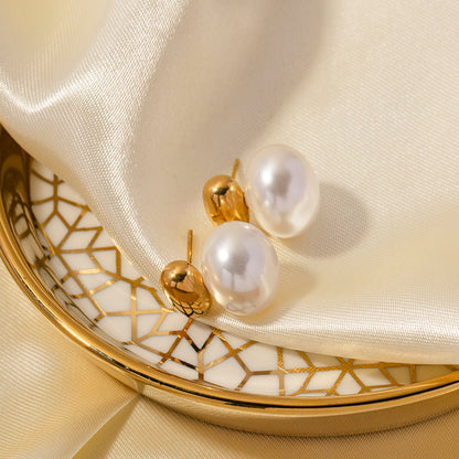 Stainless steel 18k gold-plated pearl earrings