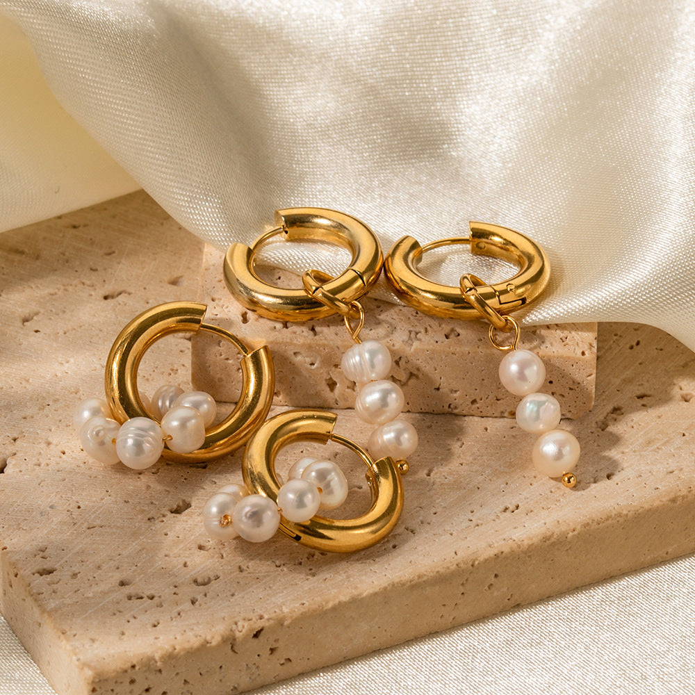 Stainless steel 18k gold-plated pearl earrings