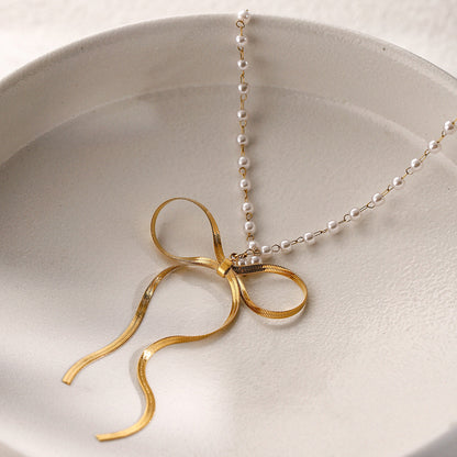 Stainless steel 18k gold-plated bow necklace