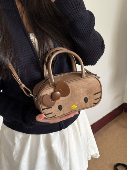 HK Boston Suede Crossbody Bag – Cartoon Style Autumn Shoulder Handbag