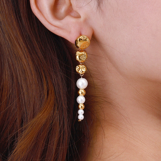 Stainless steel 18k gold-plated pearl earrings