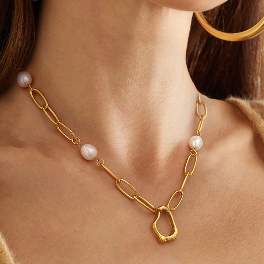 Stainless steel 18k gold-plated pearl jewelry set