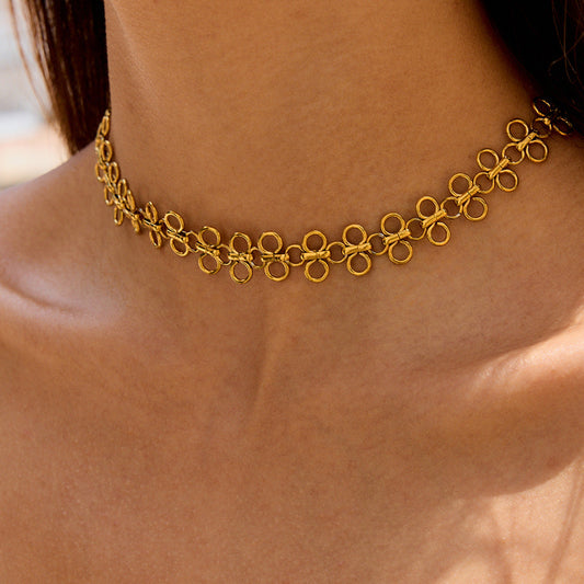 Stainless steel 18k gold-plated four-leaf clover collarbone chain