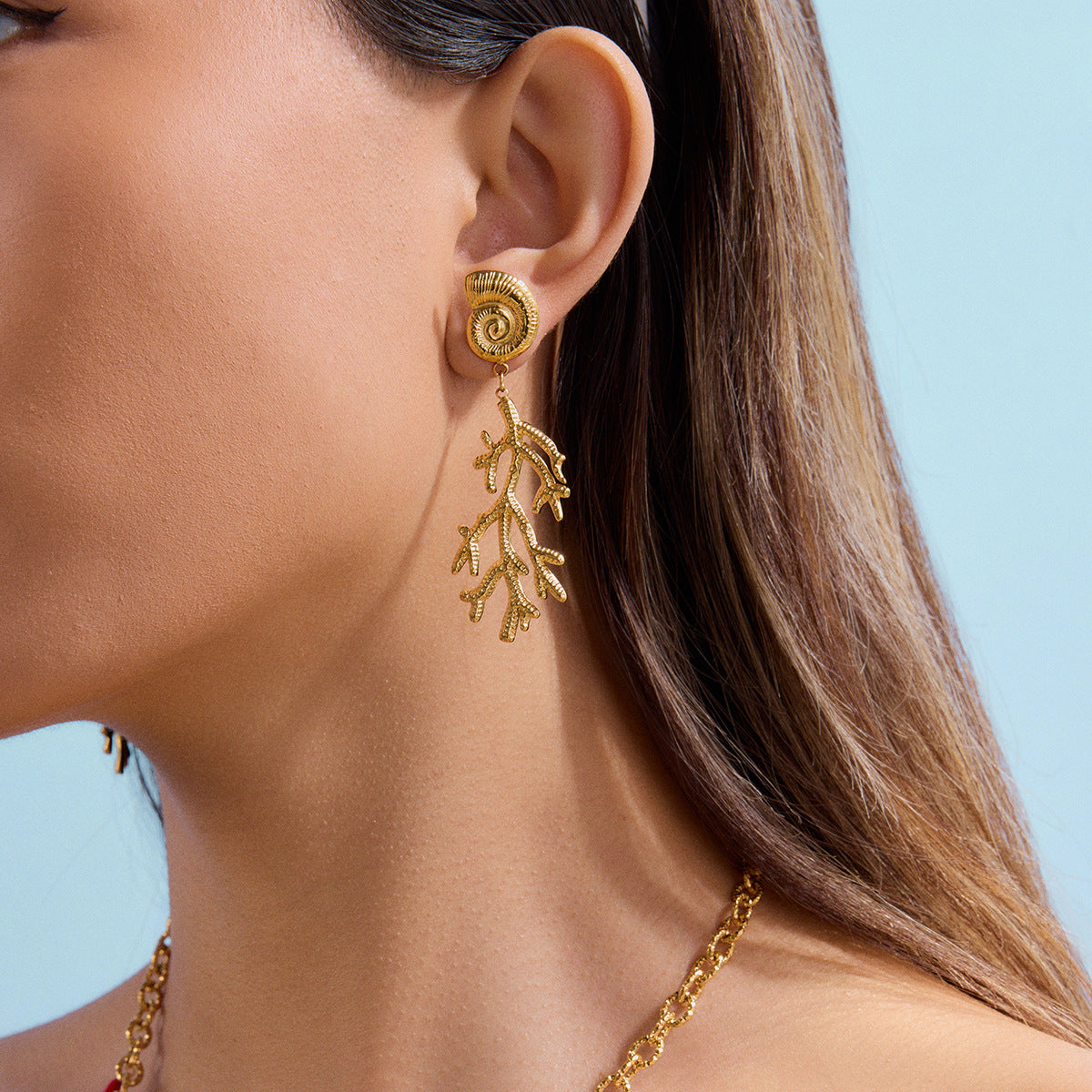Stainless steel 18k gold-plated conch earrings