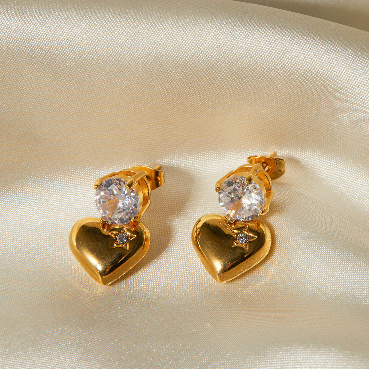 Stainless steel 18k gold-plated heart earrings