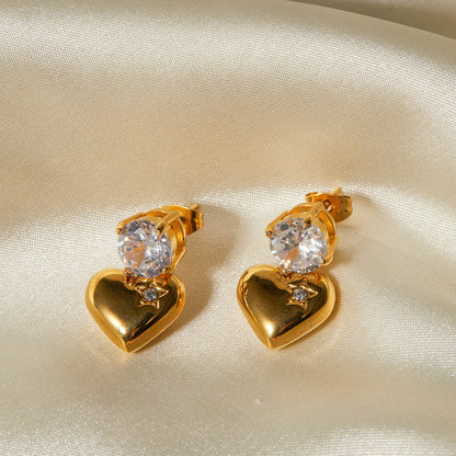 Stainless steel 18k gold-plated heart earrings