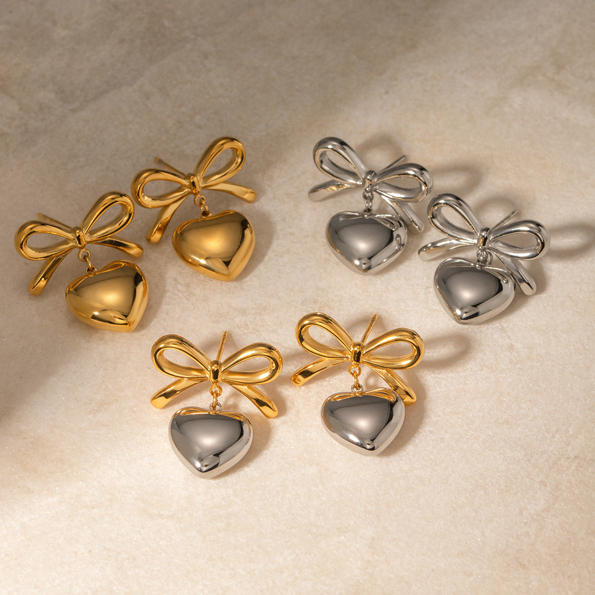 Stainless steel 18k gold-plated bow earrings