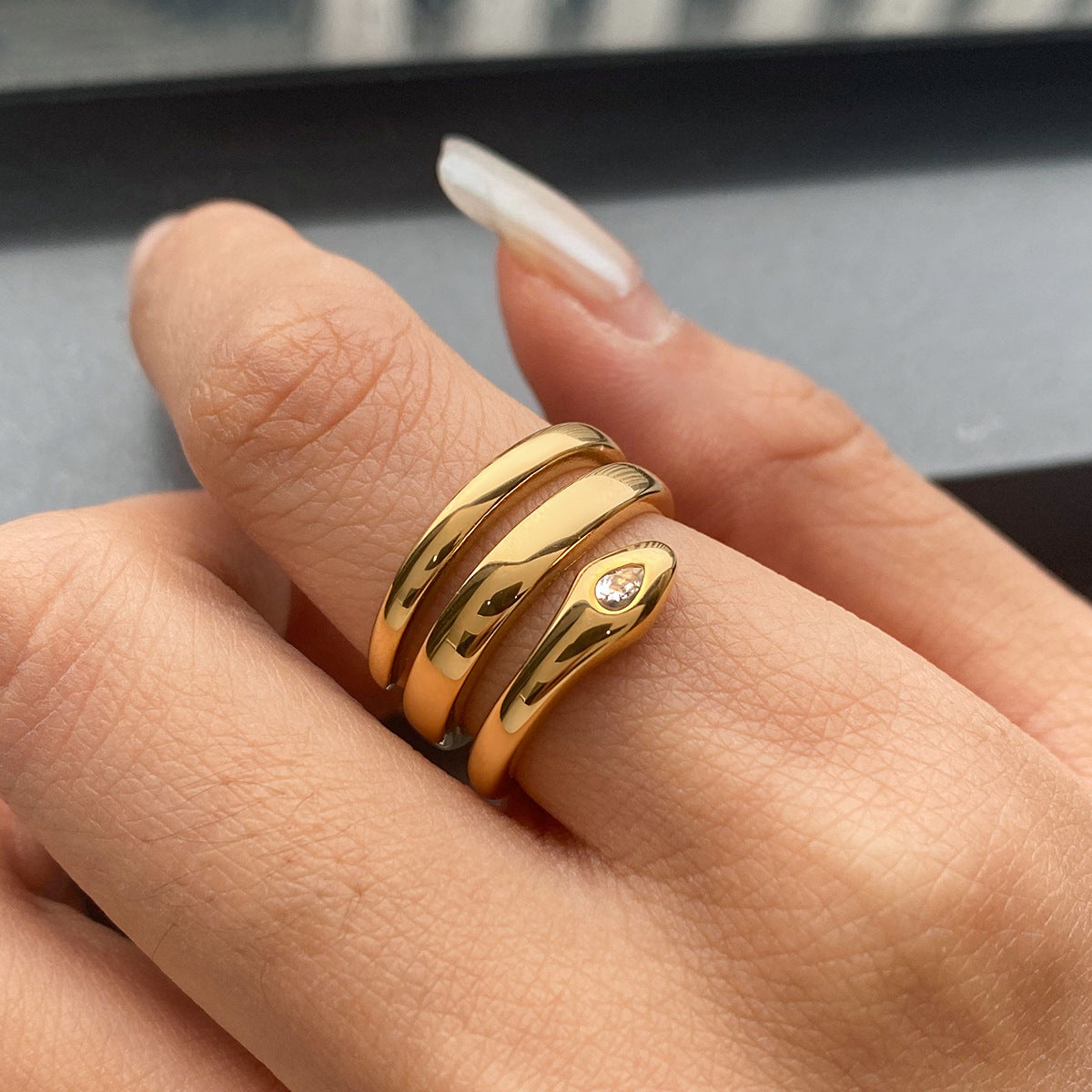 Stainless steel 18k gold-plated snake ring