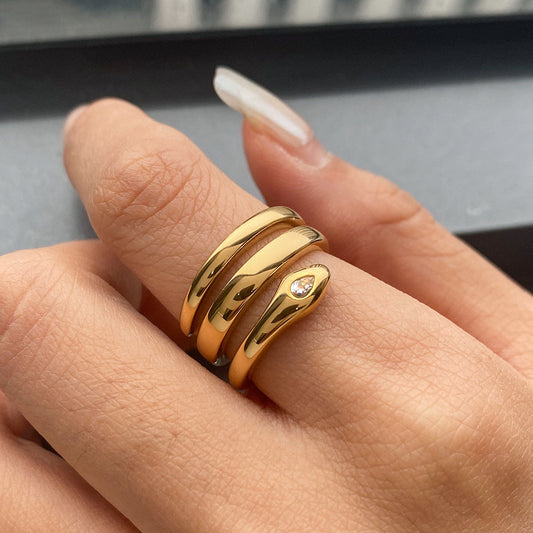 Stainless steel 18k gold-plated snake ring