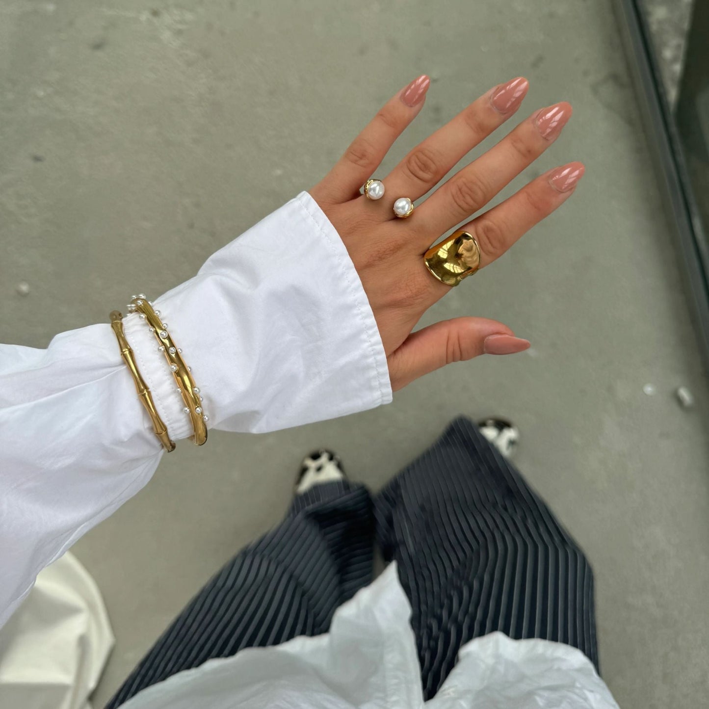 Stainless steel 18k gold-plated pearl ring