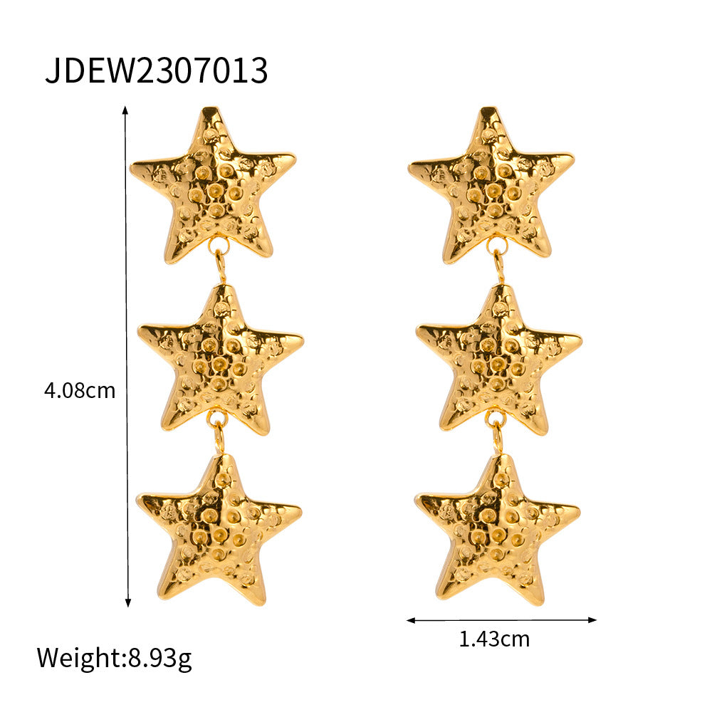 Stainless steel 18k gold-plated star earrings