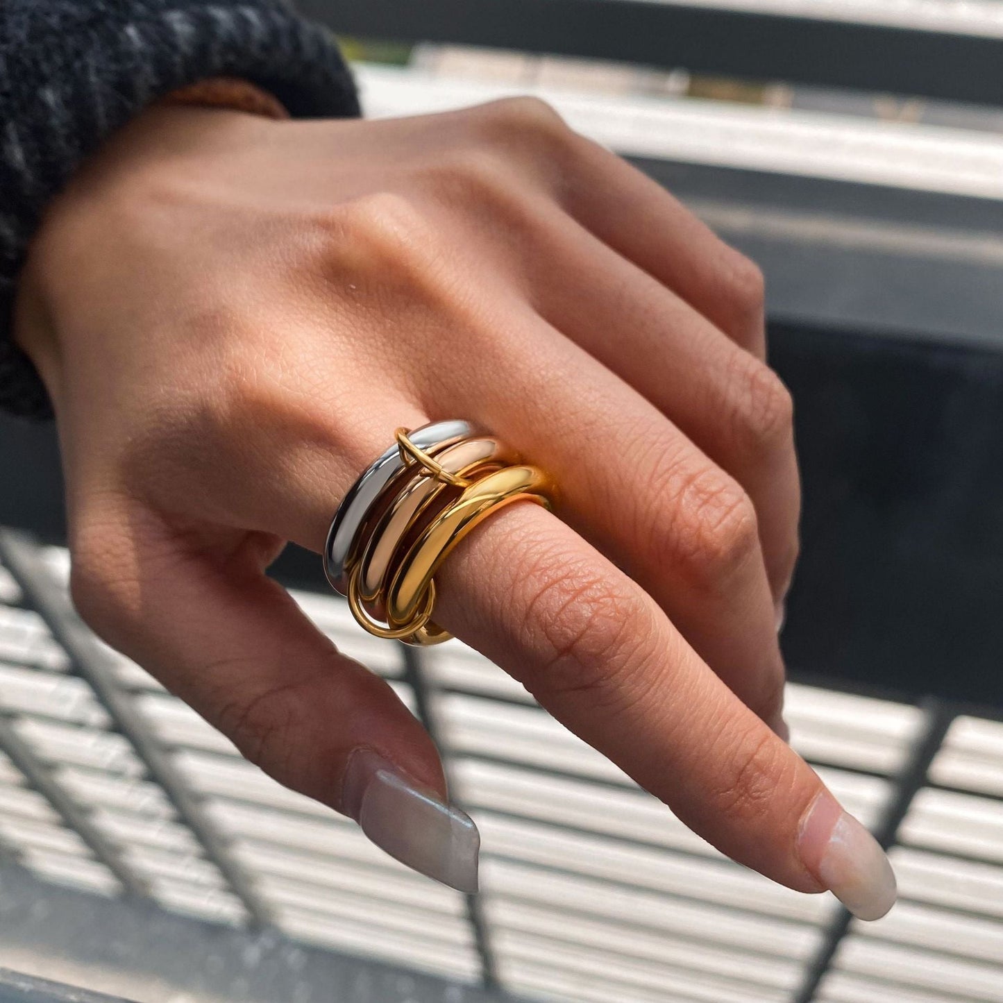 Stainless steel 18k gold-plated stacking plain rings