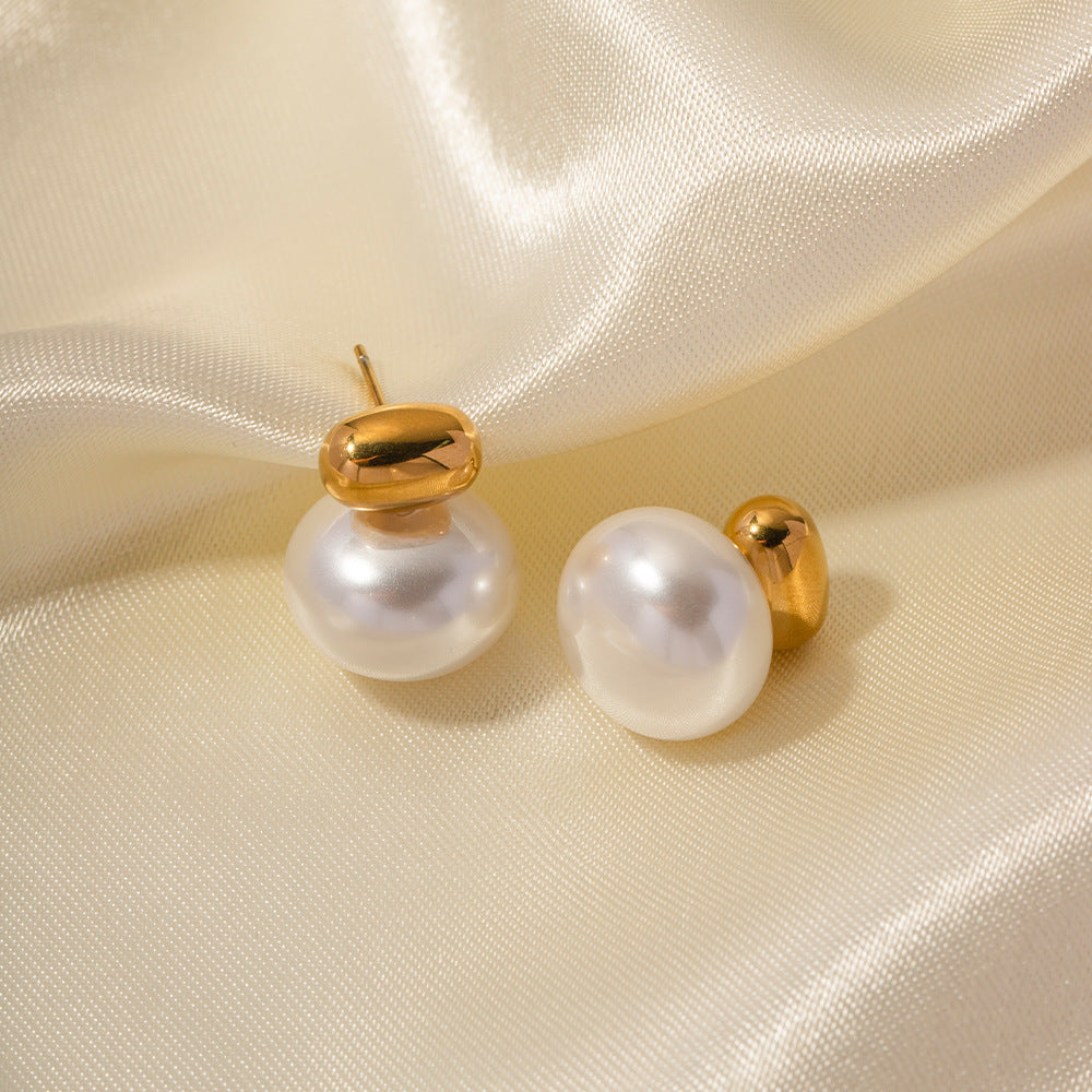 Stainless steel 18k gold-plated pearl earrings