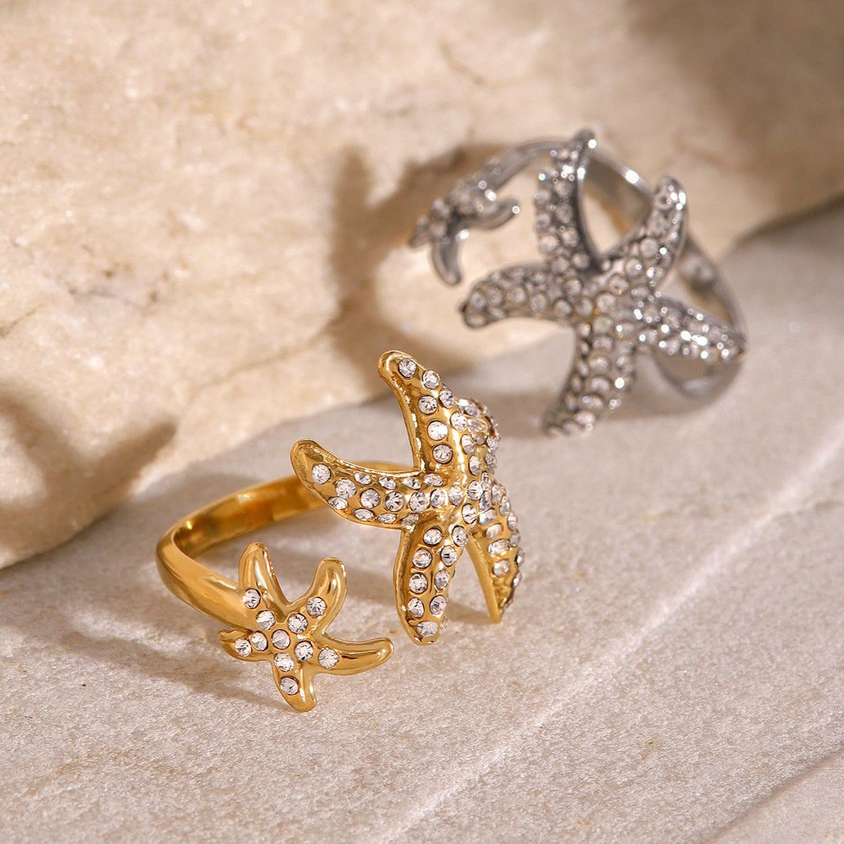 Stainless steel 18k gold-plated starfish ring