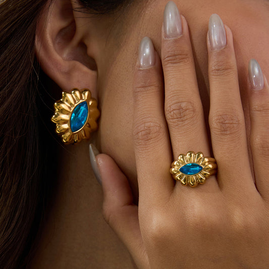 Stainless steel 18k gold-plated blue zircon jewelry