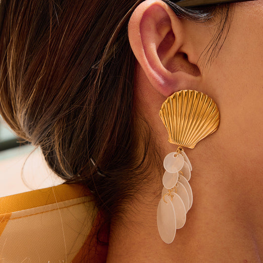 Stainless steel 18k gold-plated shell earrings