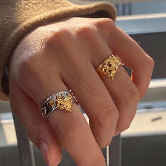 Stainless steel 18k gold-plated heart ring