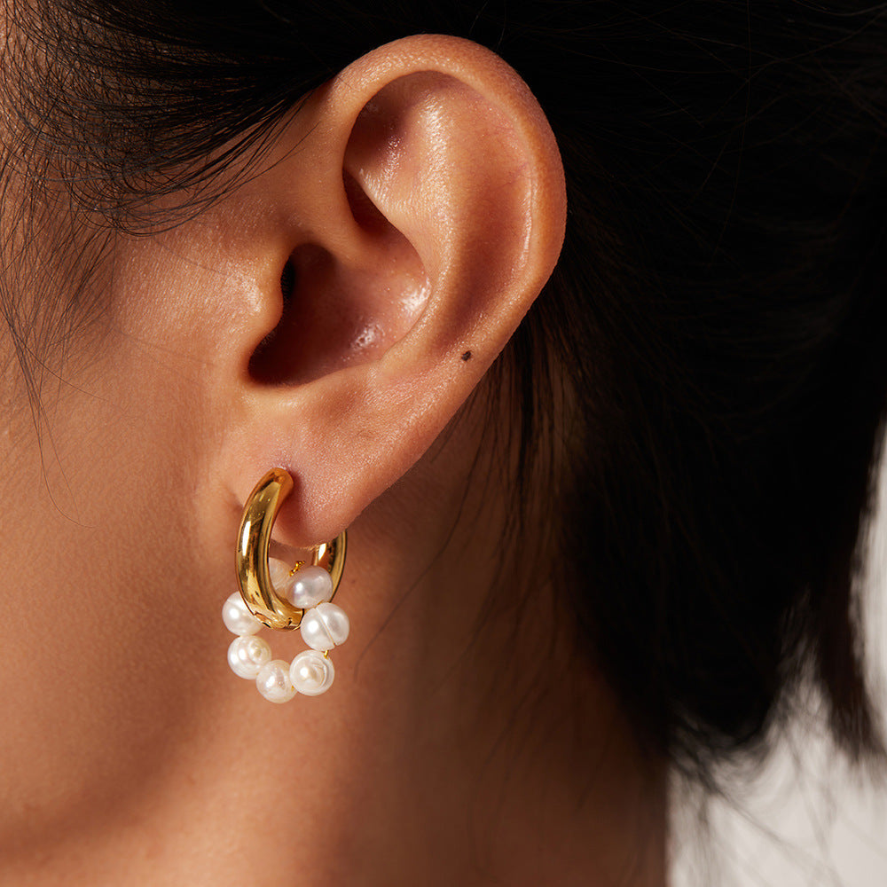Stainless steel 18k gold-plated pearl earrings