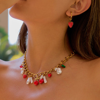 Stainless steel 18k gold-plated strawberry jewelry set