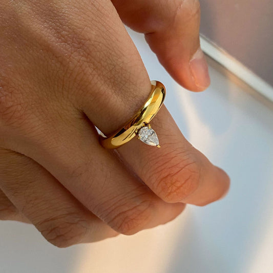 Stainless steel 18k gold-plated zircon ring