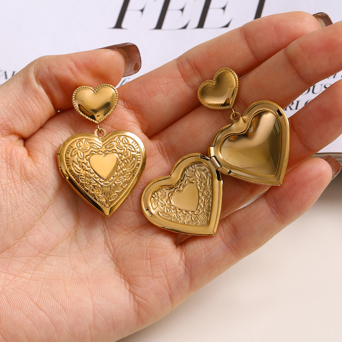 Stainless steel 18k gold-plated heart earings
