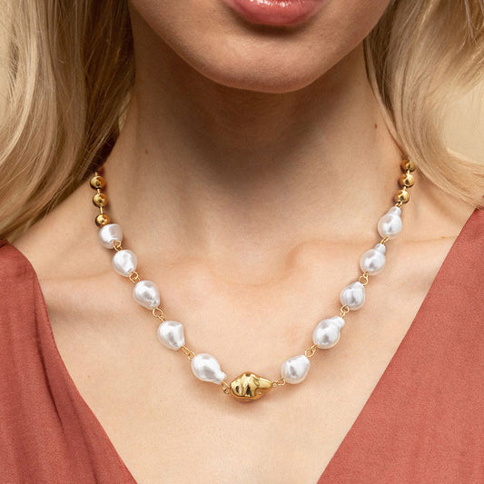 Stainless steel 18k gold-plated pearl necklace