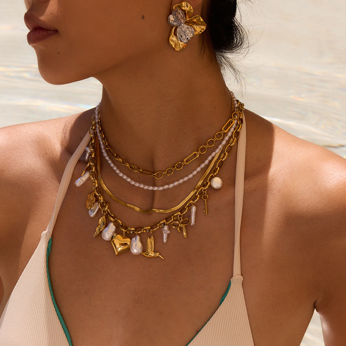 Stainless steel 18k gold-plated pendant necklace