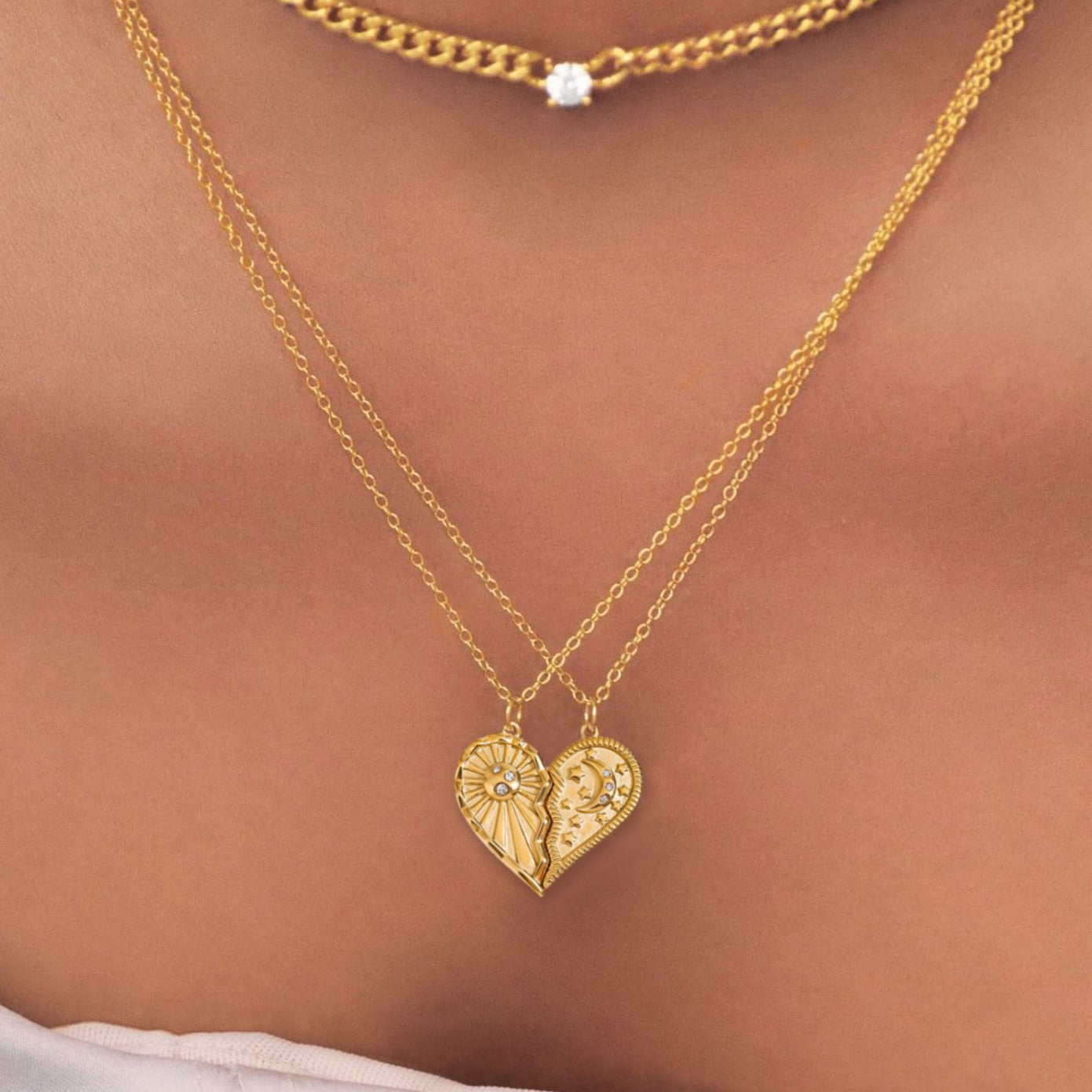 Stainless steel 18k gold-plated half heart necklace